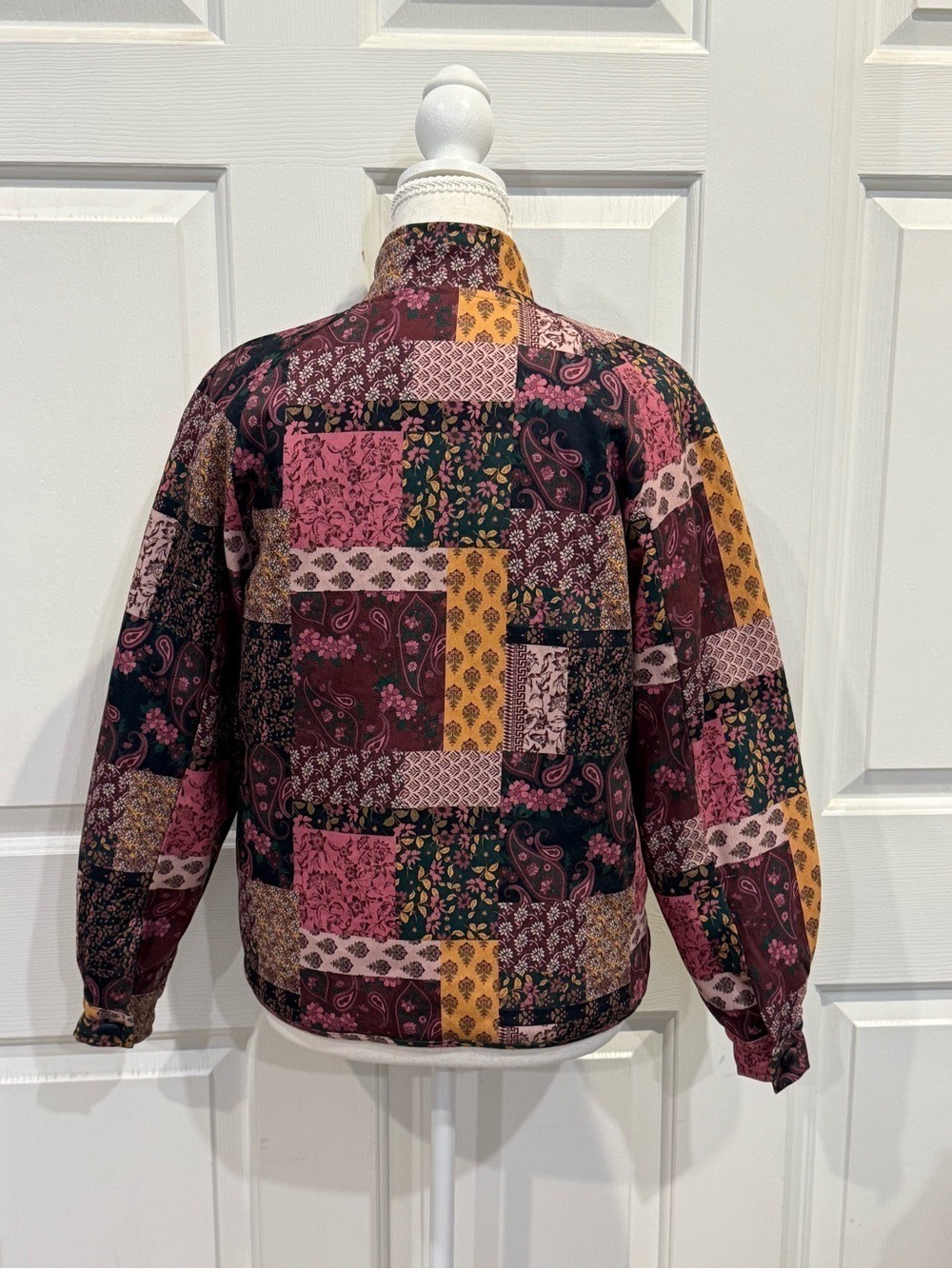 CIDER Patchwork Quilted Jacket XS Boho Floral Tie Neck Vintage Style - Picture 7 of 10